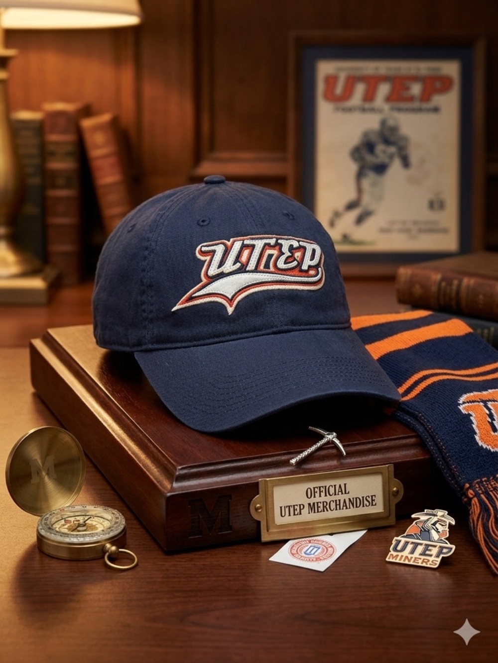 Vintage UTEP Miners Script Logo Hat Navy Blue Dad Cap NCAA Collegiate